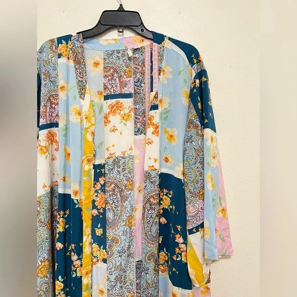 Cato boho floral patchwork printed maxi kimono cardigan - Picture 2 of 4